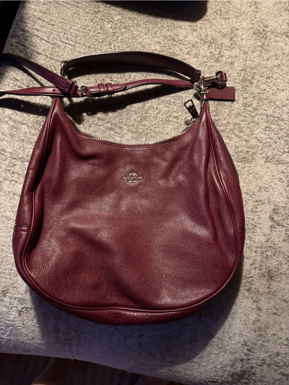 Coach Pebbled Leather Hobo in Deep Wine
